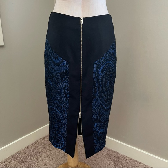 TED BAKER Carron Jaquard Panel Pencil Skirt Blue Black Wool Blend - Picture 5 of 11